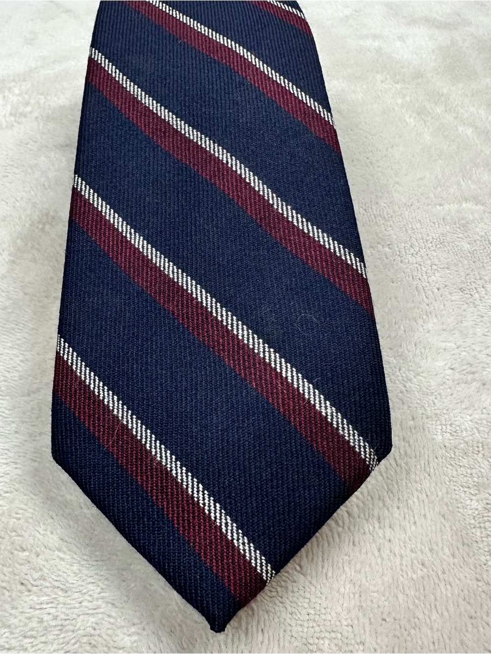 Vintage Calvin Klein Lambswool Tie Navy Burgundy Stripe Scottish Wool